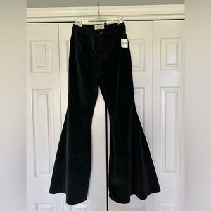 NWT We the Free Free People black flared velvet pants/jeans size 27 frayed hem